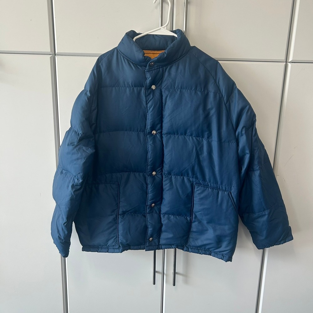 Vintage Weather Watcher Blue Puffer Jacket Mens Large Made in USA Quilted Coat
